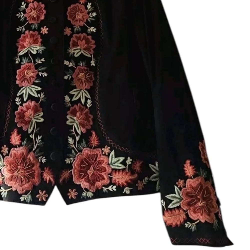 Double D Ranch Twila Black Suede/LeatherJacket with Red Floral Embroidery - Picture 4 of 12